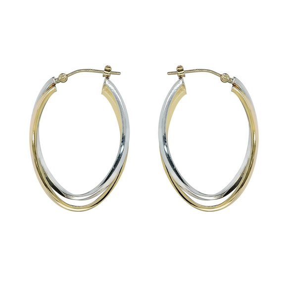 Round Double Hoop Earrings 14K Two-Tone Gold - Picture 3 of 4